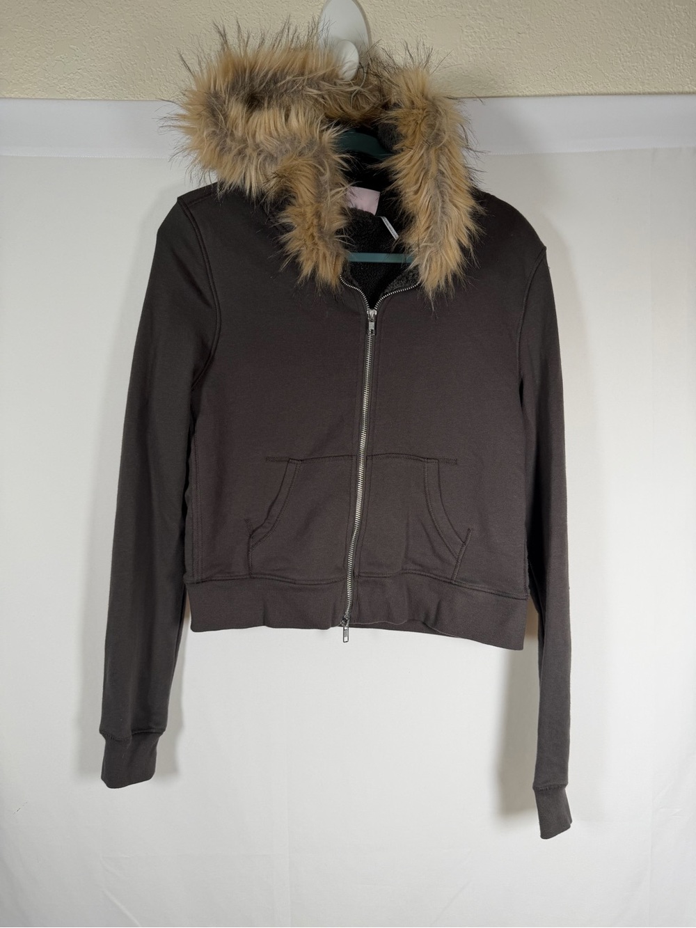 Urban Outfitters Out From Under Bundle Up Faux Fur Trim Zip-Up Hoodie Sweatshirt